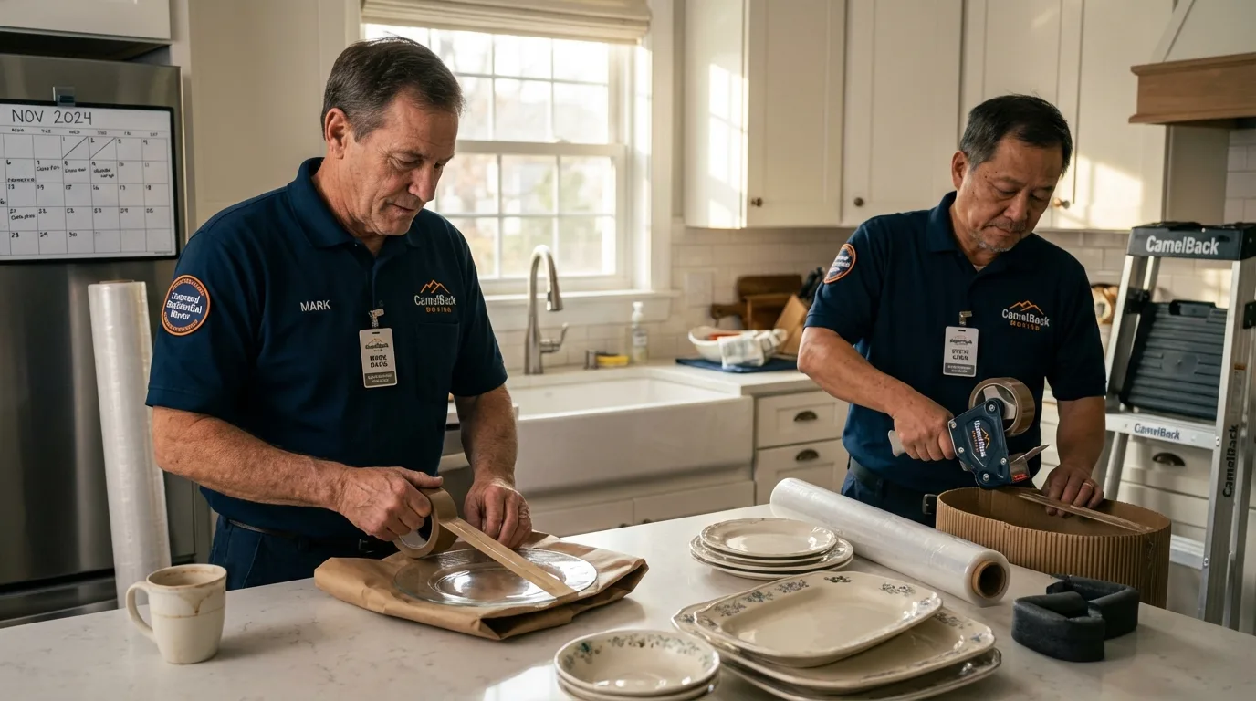 Professional crew packing kitchen dishware in Bunker Hill, IL